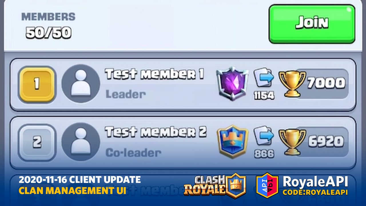 Clan Management UI Improvements - Clash Royale Client Update November 16th, 2020