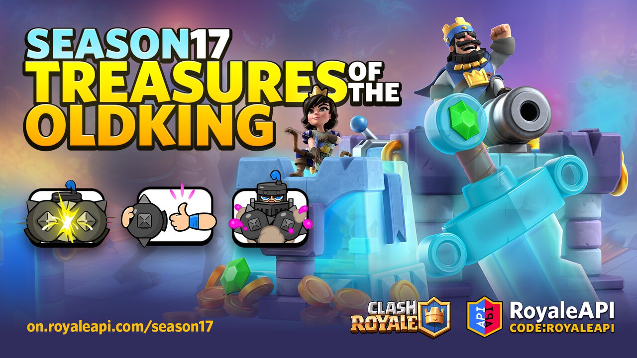 Clash Royale Season 17 Treasures of the Old King - Tower Skin and Mega Knight Emotes