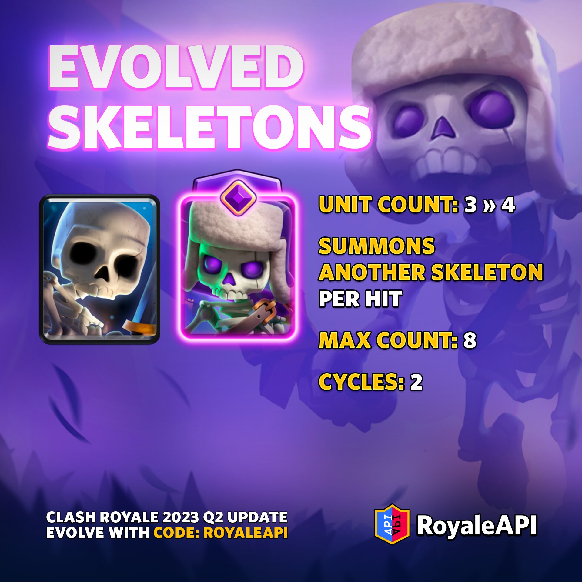 Evolved Skeletons - Clash Royale 2023 Q2 Summer Update | Blog - RoyaleAPI